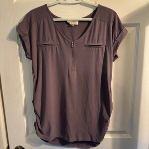 Maternity Purple Half Zip Blouse by Sweet Wanderer Size Medium